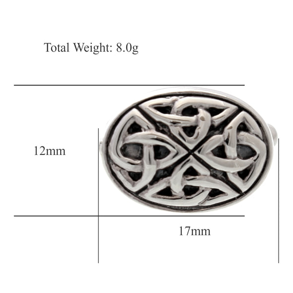 Sterling Silver Oxidised Celtic Cufflinks for Men - Oval 17mm x 12mm Celtic Trinity Cufflinks with Jewellery Gift Box