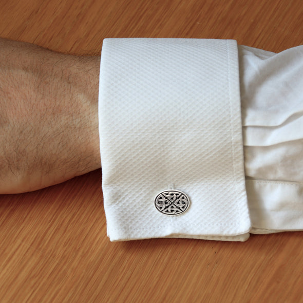 Sterling Silver Oxidised Celtic Cufflinks for Men - Oval 17mm x 12mm Celtic Trinity Cufflinks with Jewellery Gift Box