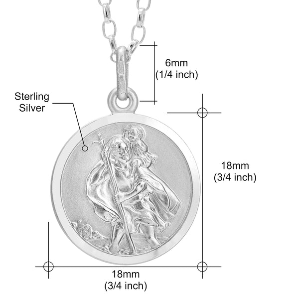 Reversible Sterling Silver St Christopher Pendant Necklace with 18" Chain & Jewellery Gift Box - 18mm