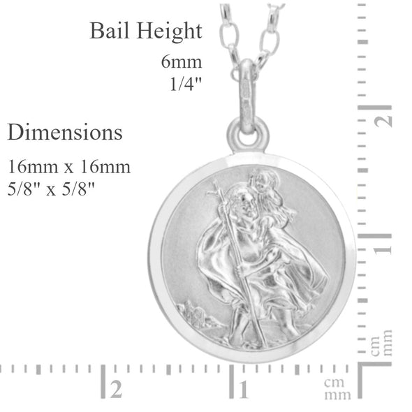 Reversible Sterling Silver St Christopher Pendant Necklace with 18" Chain & Jewellery Gift Box - 16mm