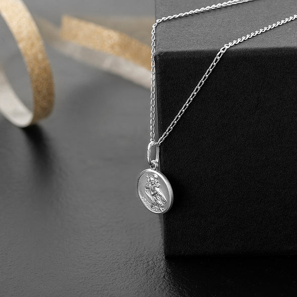 Small Sterling Silver St Christopher Pendant with 18" Chain and Jewellery Gift Box