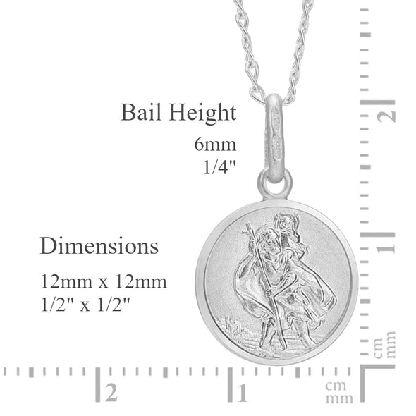 Children's Small Reversible 925 Sterling Silver St Christopher Pendant Necklace - 12mm with 16" Sterling Silver Chain & Jewellery Gift Box - Gift for Christening