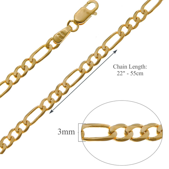 9ct Yellow Gold Figaro Chain Necklace - 8.6g - 24" (60cm)