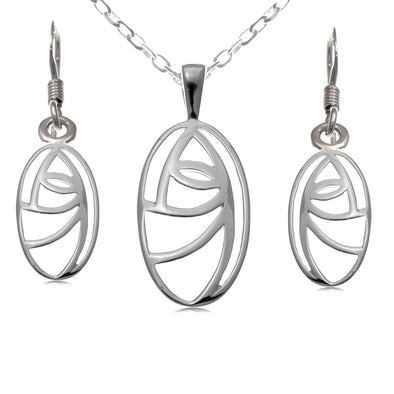Women's Jewellery Sterling Silver Charles Rennie Mackintosh Gift Set - Necklace and Earring Set with Jewellery Gift Box