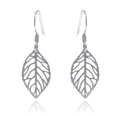 Sterling silver leaf drop earrings with jewellery gift box