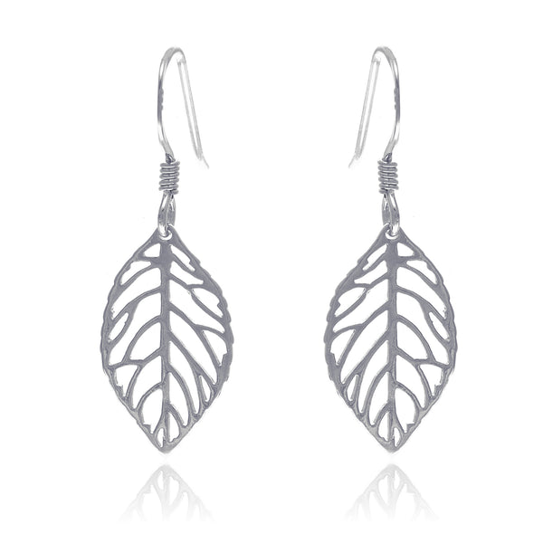 Sterling silver leaf drop earrings with jewellery gift box
