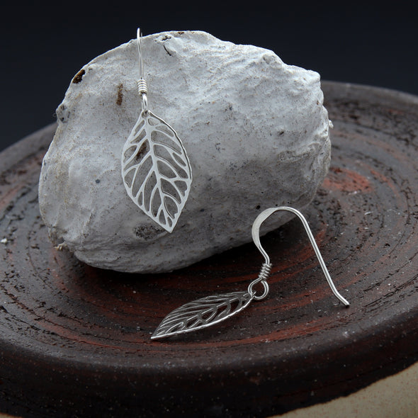 Sterling silver leaf drop earrings with jewellery gift box