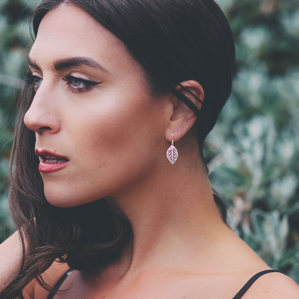 Sterling silver leaf drop earrings with jewellery gift box