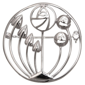 Sterling Silver Charles Rennie Mackintosh Brooch for Women - Silver Brooch Pin with Jewellery Gift Box - 36mm