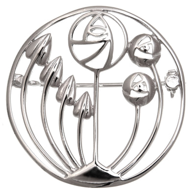 Sterling Silver Charles Rennie Mackintosh Brooch for Women - Silver Brooch Pin with Jewellery Gift Box - 36mm