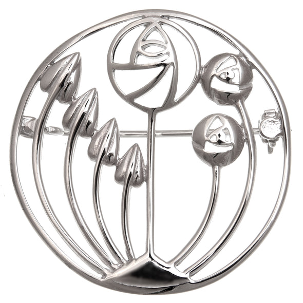 Sterling Silver Charles Rennie Mackintosh Brooch for Women - Silver Brooch Pin with Jewellery Gift Box - 36mm