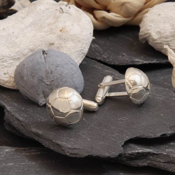 Sterling Silver Football  Cufflinks - Novelty Cufflinks for Men with Jewellery Gift Box - Football Gifts for Men