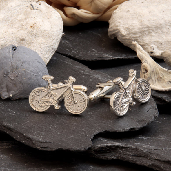 Sterling Silver Bicycle Cufflinks - Novelty Cufflinks for Men with Jewellery Gift Box - Bicycle Gifts for Men