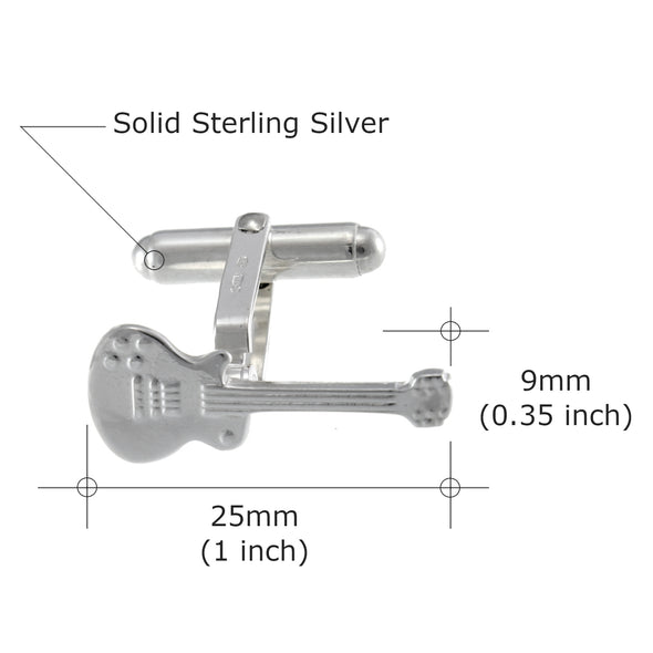 Sterling Silver Guitar Cufflinks - Novelty Cufflinks for Men with Jewellery Gift Box - Music Gifts for Men