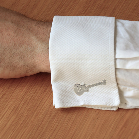 Sterling Silver Guitar Cufflinks - Novelty Cufflinks for Men with Jewellery Gift Box - Music Gifts for Men