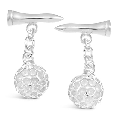 Sterling Silver Golf Ball & Tee Cufflinks - Novelty Cufflinks for Men with Jewellery Gift Box - Golf Gifts for Men