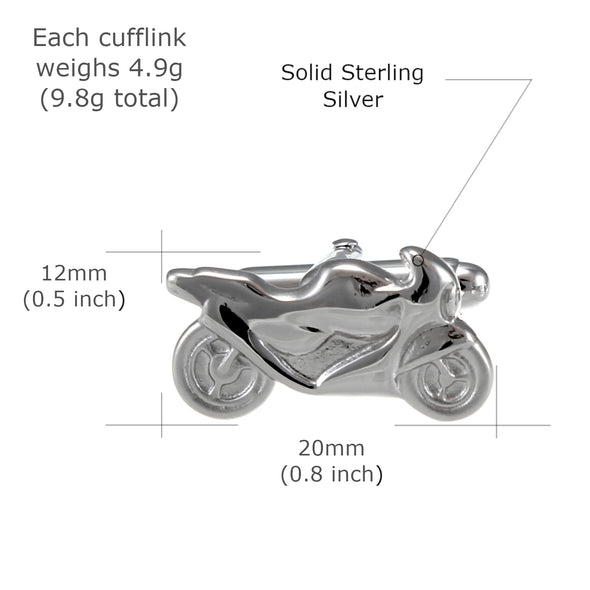 Sterling Silver Motorcycle Cufflinks - Novelty Cufflinks for Men with Jewellery Gift Box - Motorbike Gifts for Men
