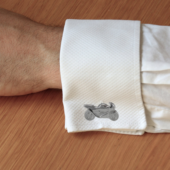 Sterling Silver Motorcycle Cufflinks - Novelty Cufflinks for Men with Jewellery Gift Box - Motorbike Gifts for Men