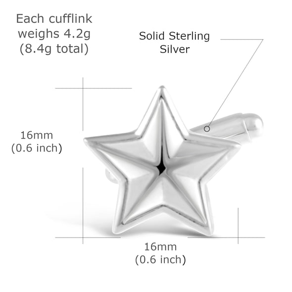 Sterling Silver Star Cufflinks - Stylish Cufflinks for Men with Jewellery Gift Box - Quality Gifts for Men