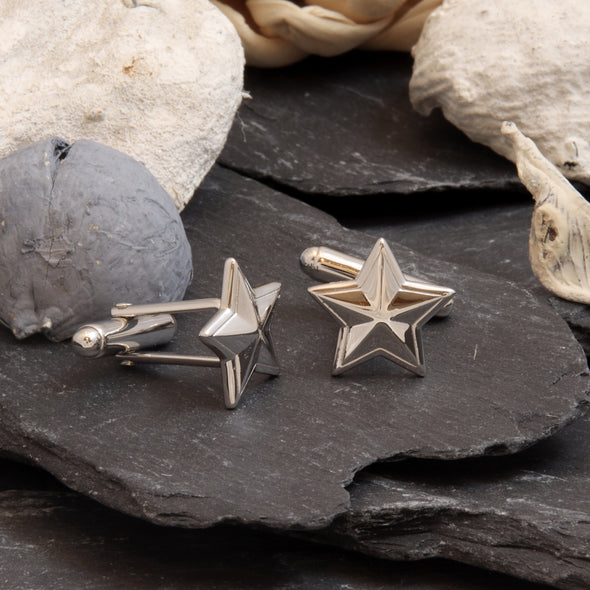 Sterling Silver Star Cufflinks - Stylish Cufflinks for Men with Jewellery Gift Box - Quality Gifts for Men