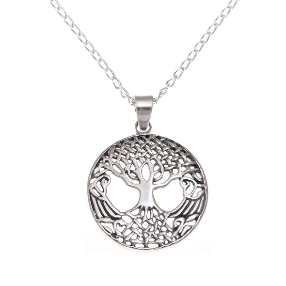 Celtic Tree of Life Pendant Necklace Sterling Silver Necklace for Women - Yggdrasil Crann Bethadh with 18" Silver Chain & Jewellery Gift Box - 24mm