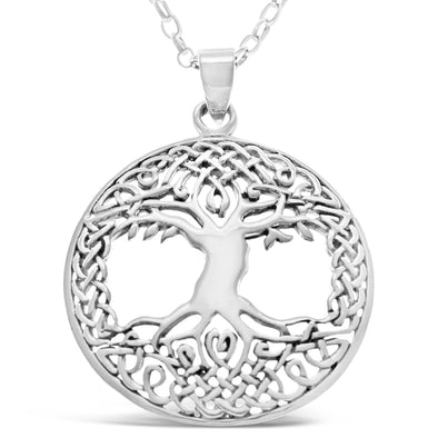 Celtic Tree of Life Pendant Necklace Sterling Silver Necklace for Women - Yggdrasil Crann Bethadh with 18" Silver Chain & Jewellery Gift Box - 24mm