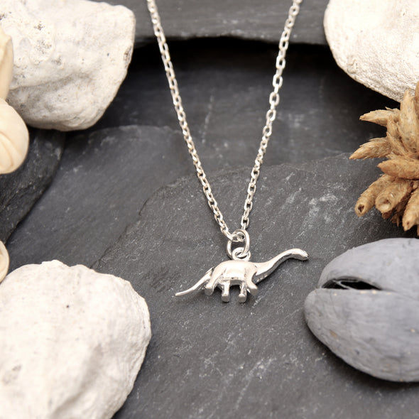 Sterling Silver Dinosaur Pendant Necklace with 18" Silver Chain & Jewellery Gift Box