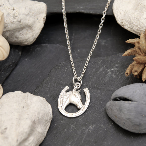 Sterling Silver Lucky Horseshoe Necklace with 18" Silver Chain & Jewellery Gift Box - Horse Lover Gifts