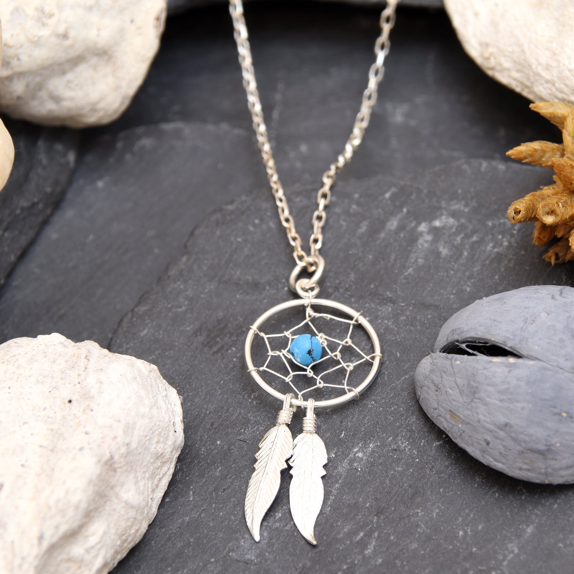 Sterling Silver Necklace Dream Catcher Pendant with 18