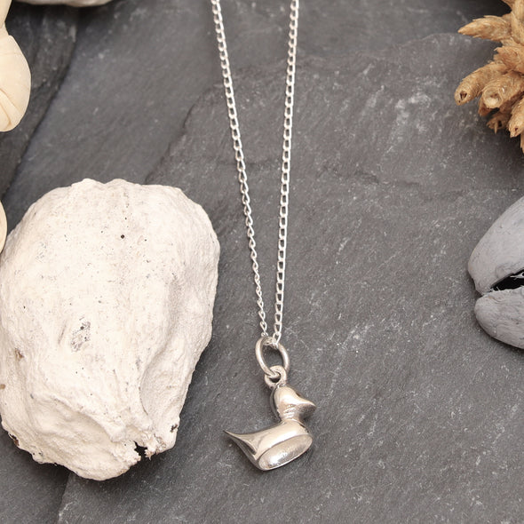 Sterling Silver Necklace Rubber Duck Pendant with 18" Silver Chain & Jewellery Gift Box