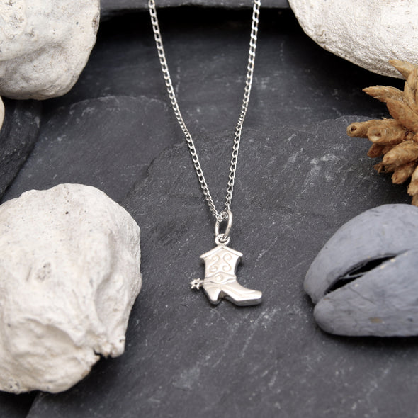 Sterling Silver Necklace Cowboy Boot Pendant with 18" Silver Chain & Jewellery Gift Box
