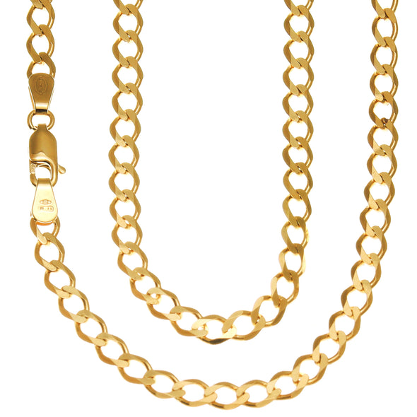9ct Yellow Gold Round Curb Chain Necklace - 11.1g - 22" (55cm) - Width 4mm