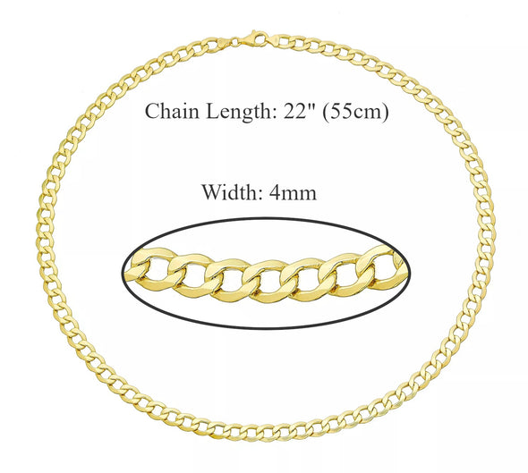 9ct Yellow Gold Round Curb Chain Necklace - 11.1g - 22" (55cm) - Width 4mm