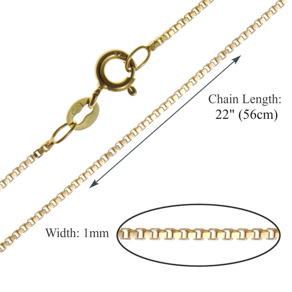 9ct Yellow Gold Box Chain Necklace - 3.25g - 22" (55cm) - Comes in a Jewellery presentation gift box