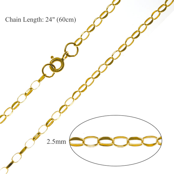 24" Solid 9ct Gold Chain Rolo Belcher Chain Necklace - 2.5mm - Yellow Gold Necklace for Women & Men with Jewellery Gift Box