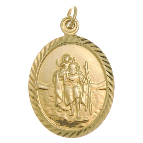 9ct Gold Oval St Christopher Pendant Medal & Jewellery Gift Box