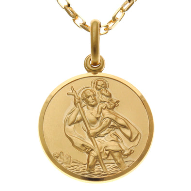Mens Heavy Solid 9ct Gold St Christopher Pendant Necklace with 24" Gold Chain