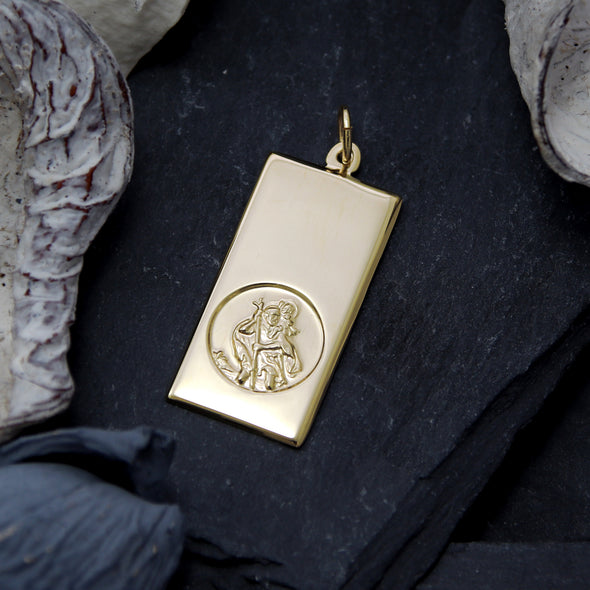 9ct Gold St Christopher Pendant Medal  - 26mm x 14 mm - PENDANT ONLY with Jewellery Gift Box