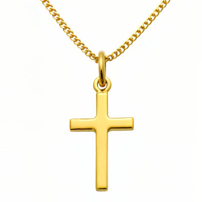 Small Plain Solid 9ct Gold Cross Necklace for Women & Children Cross Necklace Pendant with 18" 9ct Gold Chain & Jewellery Gift Box - 22mm x 12mm