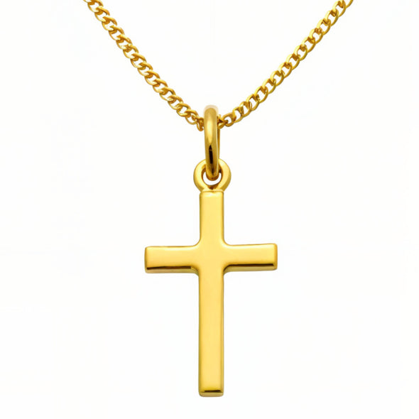 Small Plain Solid 9ct Gold Cross Necklace for Women & Children Cross Necklace Pendant with 18" 9ct Gold Chain & Jewellery Gift Box - 22mm x 12mm