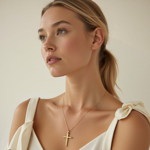 Plain Solid 9ct Gold Cross Necklace for Women Cross Necklace Pendant with 18" 9ct Gold Chain & Jewellery Gift Box - 30mm x 18mm