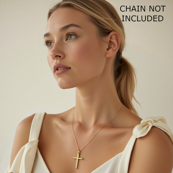 Plain Solid 9ct Gold Cross Necklace Pendant for Women - Cross Charm with Jewellery Gift Box - PENDANT ONLY - 30mm x 18mm