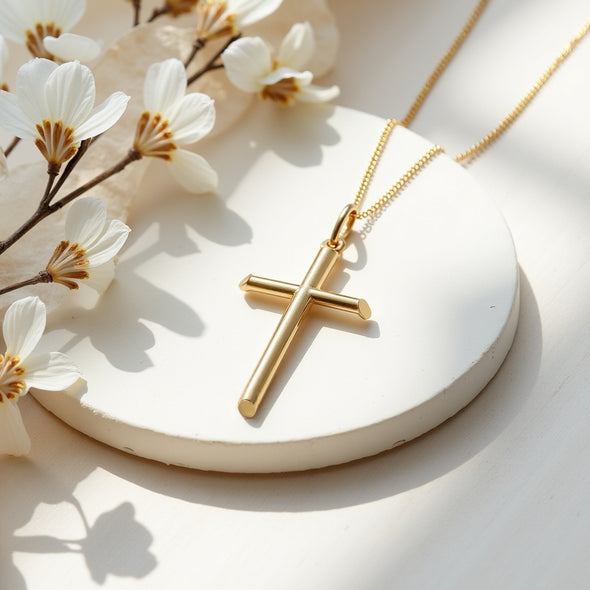 Plain Solid 9ct Gold Cross Necklace for Women Cross Necklace Pendant with 18" 9ct Gold Chain & Jewellery Gift Box - 30mm x 18mm
