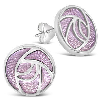 Sterling Silver Purple Rose Flower Charles Rennie Mackintosh Stud Earrings