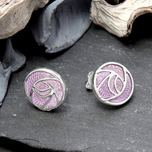 Sterling Silver Purple Rose Flower Charles Rennie Mackintosh Stud Earrings