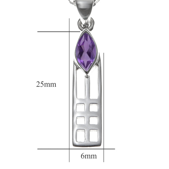 Sterling Silver & Amethyst Charles Rennie Mackintosh Pendant Necklace with 18" Chain & Gift Box
