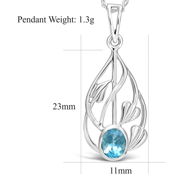 Women's Jewellery Sterling Silver & Blue Topaz Charles Rennie Mackintosh Gift Set - Necklace and Earring Set with Jewellery Gift Box