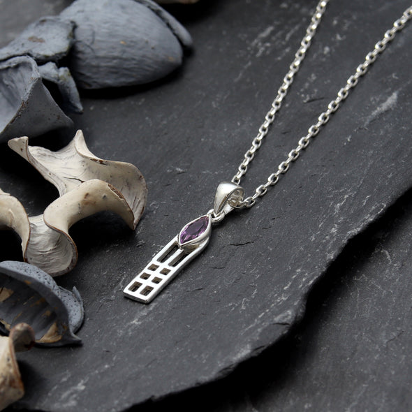 Women's Jewellery Sterling Silver Charles Rennie Mackintosh Gift Set - Amethyst Necklace and Earring Set with Jewellery Gift Box