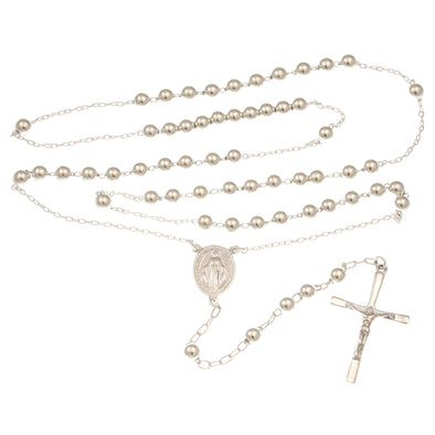 Sterling Silver Rosary Beads Catholic for Women Ladies Kids - Miraculous Medal Junction - 5mm Beads Rosary with Jewellery Gift Box
