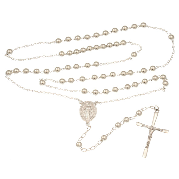 Sterling Silver Rosary Beads Catholic for Women Ladies Kids - Miraculous Medal Junction - 5mm Beads Rosary with Jewellery Gift Box